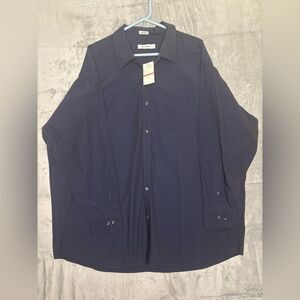 NWT New Calvin Klein Navy Blue & Black Striped Collared Button Up Shirt Size 3x
